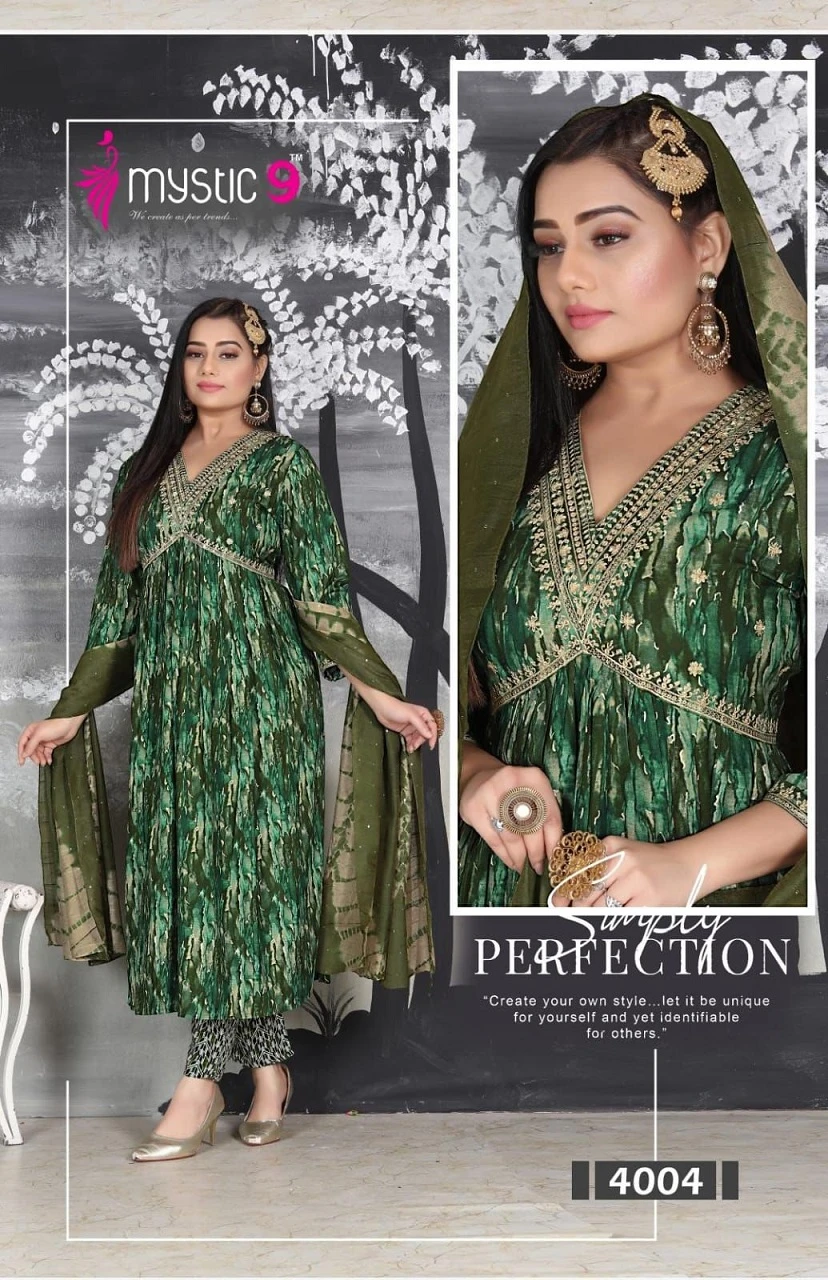 Mystic9 Pooja Vol 4 Heavy Rayon Foil Print Wholesale Readymade Salwar Suit Catalog — Wholesale Salwar Suits, MPA wholesale from Surat — view 5